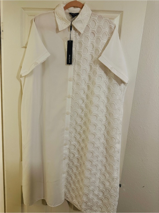 Beulah Dresses & Skirts - Beulah Ivory White Maxi Shirt Dress with Textured Panel